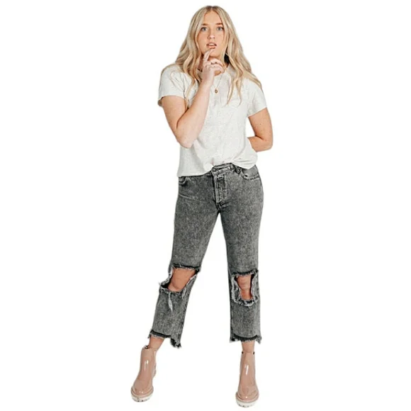 Free People We The Free Maggie Distressed Raw Hem Bottlerocket Mid-Rise Jeans 26 - Picture 11 of 16